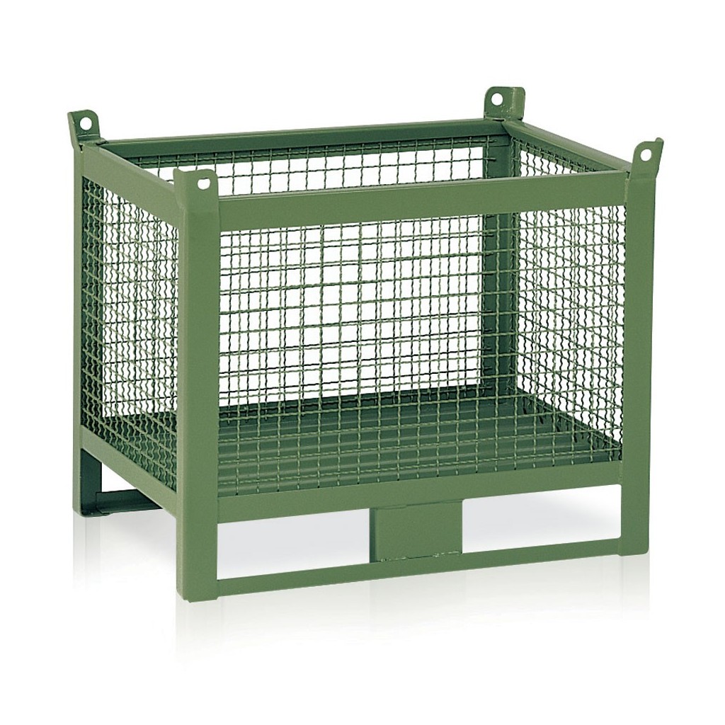 Kovinski industrijski zabojnik z mrežo brez vrat - 1000 mm - Zelena - RAL 6011